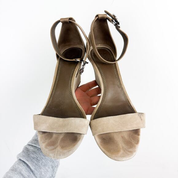 Tory Burch Thames Suede Leather Ankle Strap Wedge Sandals in Taupe Beige - 8 - Picture 2 of 10